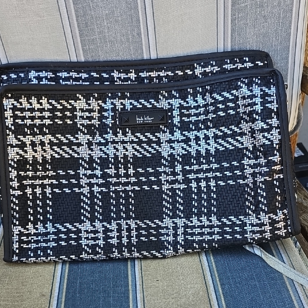 Nicole Miller Black and Silver Textured Clutch